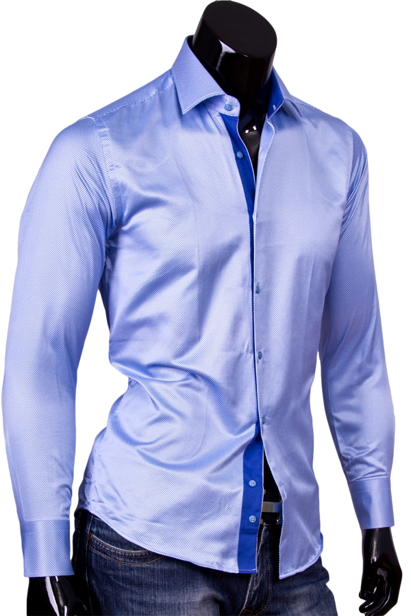 Мужская рубашка голубого цвета в горошек фото