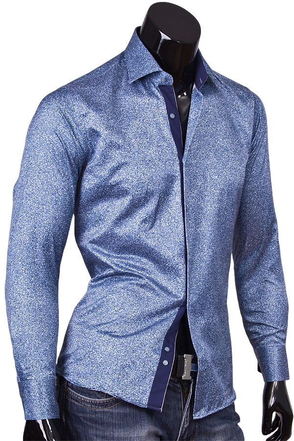 Мужская рубашка приталенная серо голубого цвета фото
