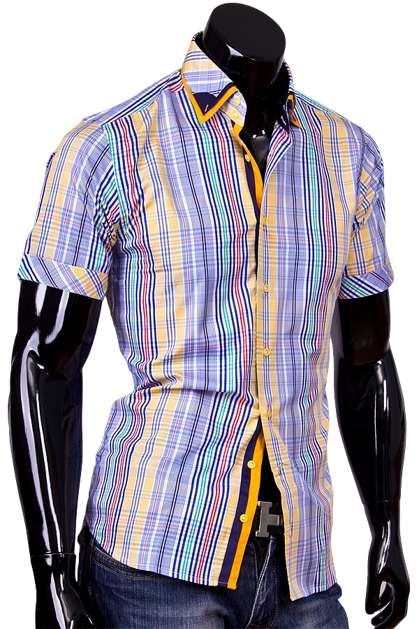 Разноцветная мужская рубашка с коротким рукавом фото