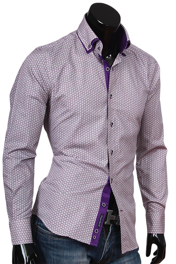 Приталенная мужская сорочка Poggino с высоким двойным воротником фото