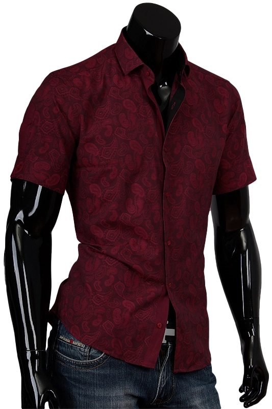 Рубашка Alex Dandy приталенная цвет бордовый в восточных огурцах купить в Москве недорого