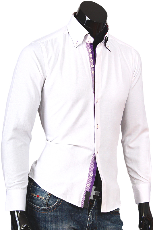 Белая рубашка Alex Dandy с сиреневой отделкой фото
