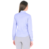 Голубая приталенная женская рубашка в белый горошек