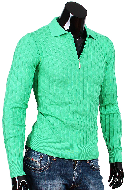 Зеленая мужская рубашка поло с длинным рукавом