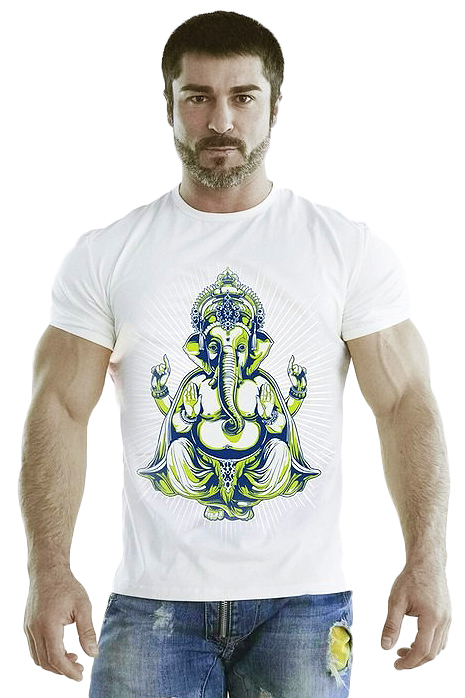 Модная мужская футболка белого цвета с рисунком (Слон)
