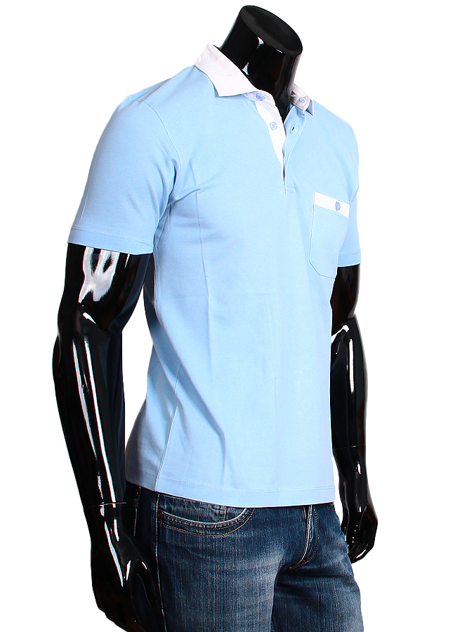 Яркая приталенная мужская рубашка поло голубого цвета