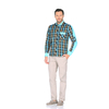 Бирюзовая комбинированная приталенная мужская рубашка Louis Fabel 4521-50