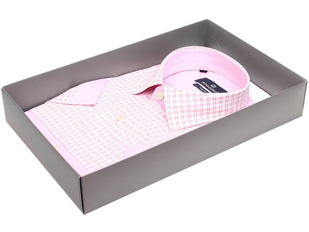 Яркая приталенная комбинированная рубашка розового цвета