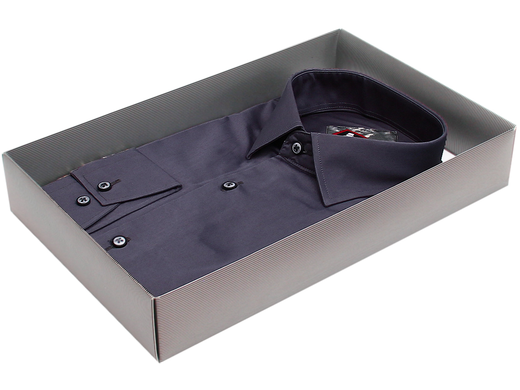 Приталенная рубашка серого цвета с комбинированными рукавами