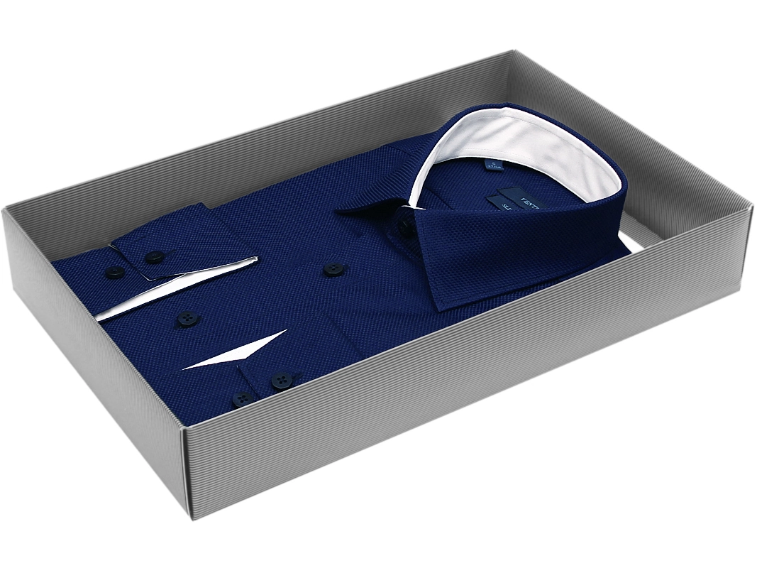 Мужская рубашка Venturo приталенная цвет синий однотонный купить в Москве недорого