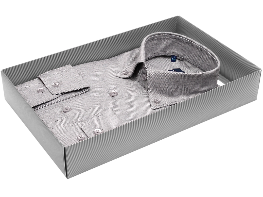 Мужская рубашка Venturo приталенная цвет серый однотонный купить в Москве недорого