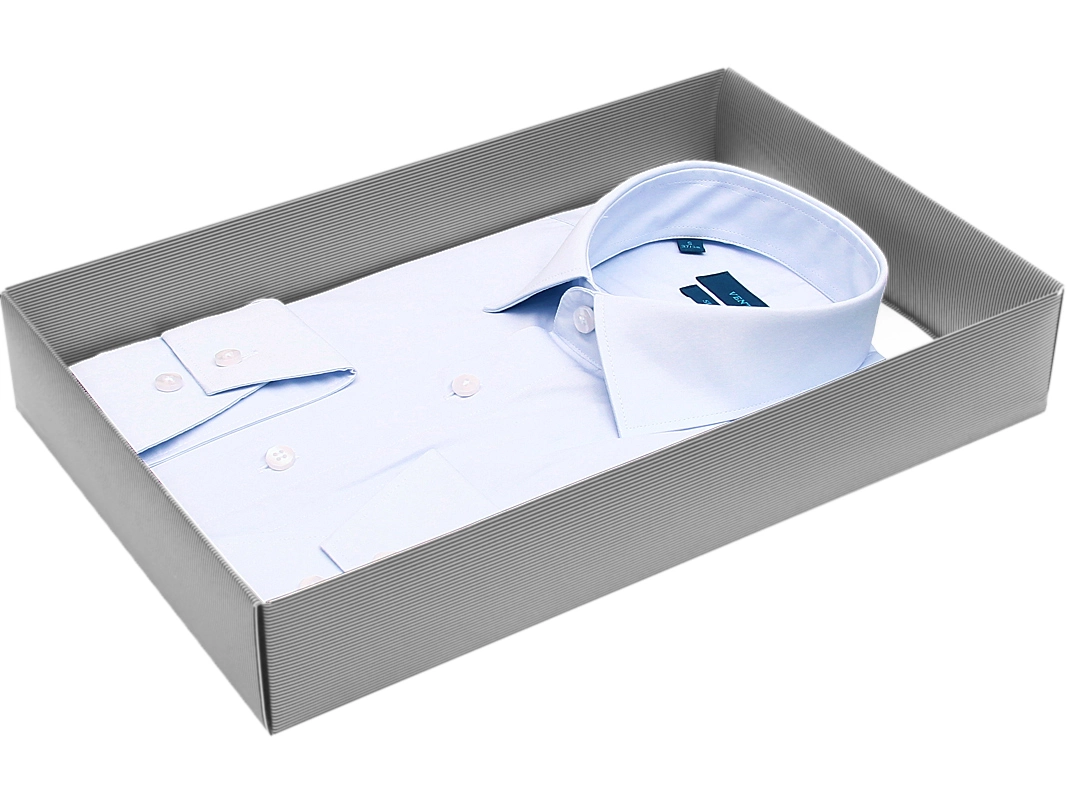 Мужская рубашка Venturo приталенная цвет голубой однотонный купить в Москве недорого