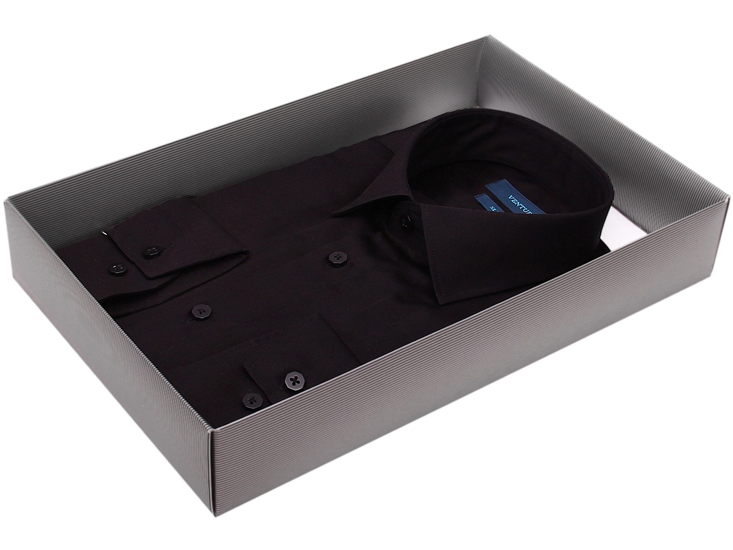 Мужская рубашка Venturo приталенная цвет черный однотонный купить в Москве недорого