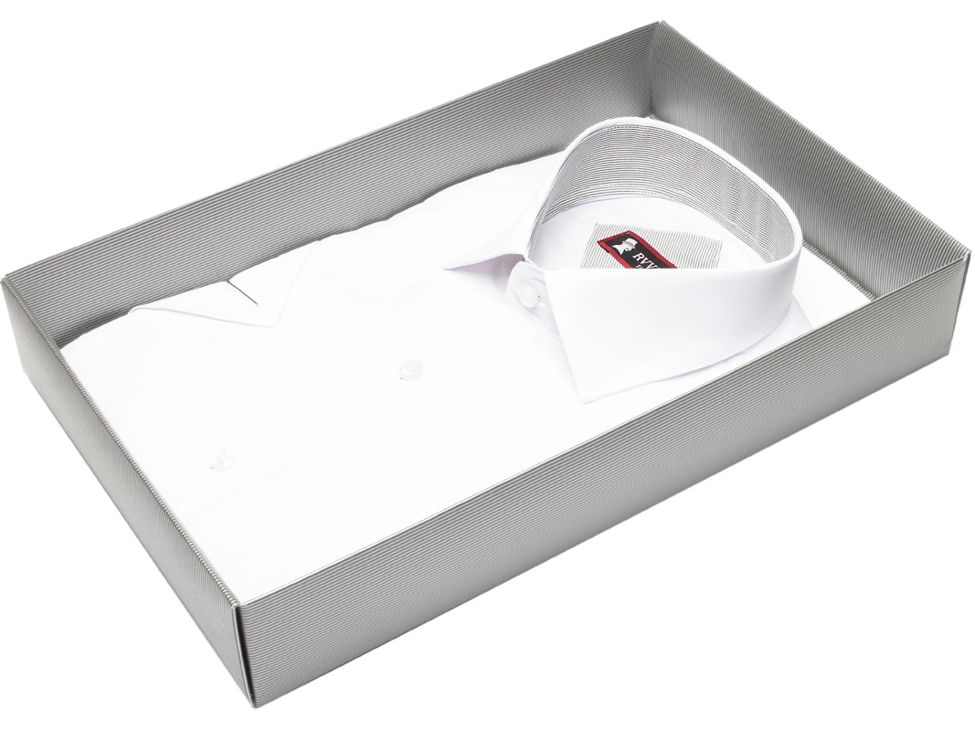 Мужская рубашка Rvvaldi приталенная цвет белый однотонный купить в Москве недорого