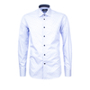 Голубая приталенная рубашка в горошек с длинными рукавами-1