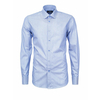 Голубая приталенная рубашка в клетку с длинными рукавами и манжетом под запонки-1