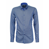 Синяя приталенная мужская рубашка Poggino 5005-35 в полоску-1