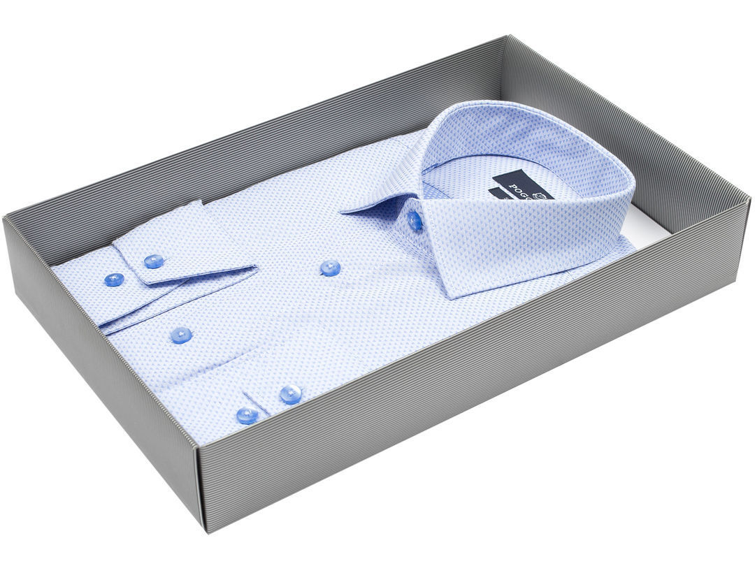 Голубая приталенная мужская рубашка Poggino 5005-67
