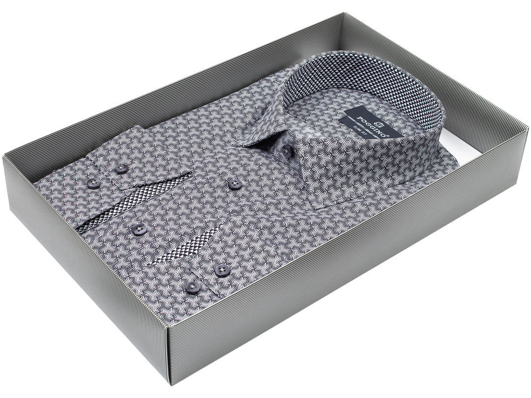 Мужская рубашка Poggino приталенная цвет серый в геометрических фигурах купить в Москве недорого