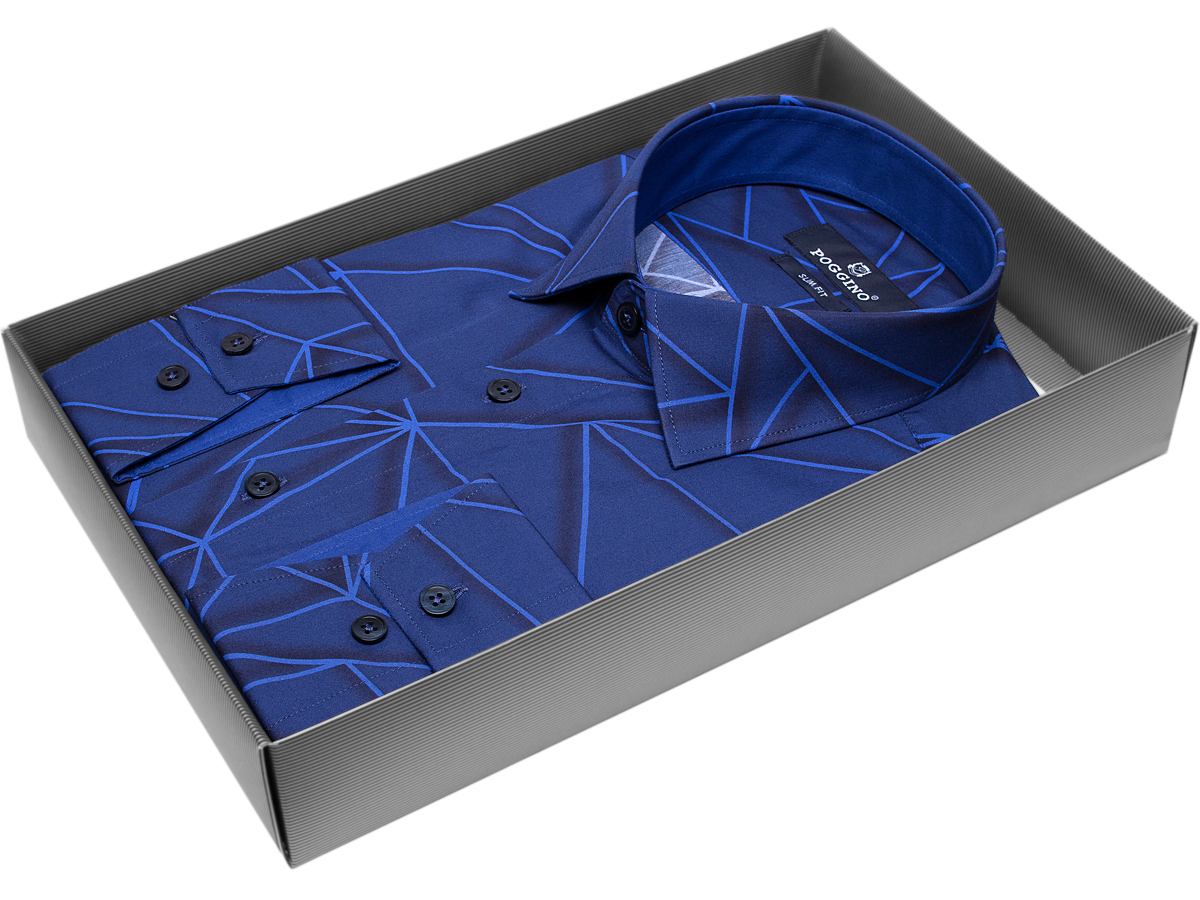 Мужская рубашка силуэт приталенная цвет синий в геометрических фигурах