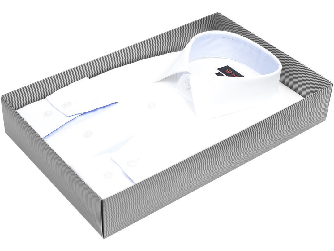 Мужская рубашка Poggino приталенная цвет белый однотонный купить в Москве недорого