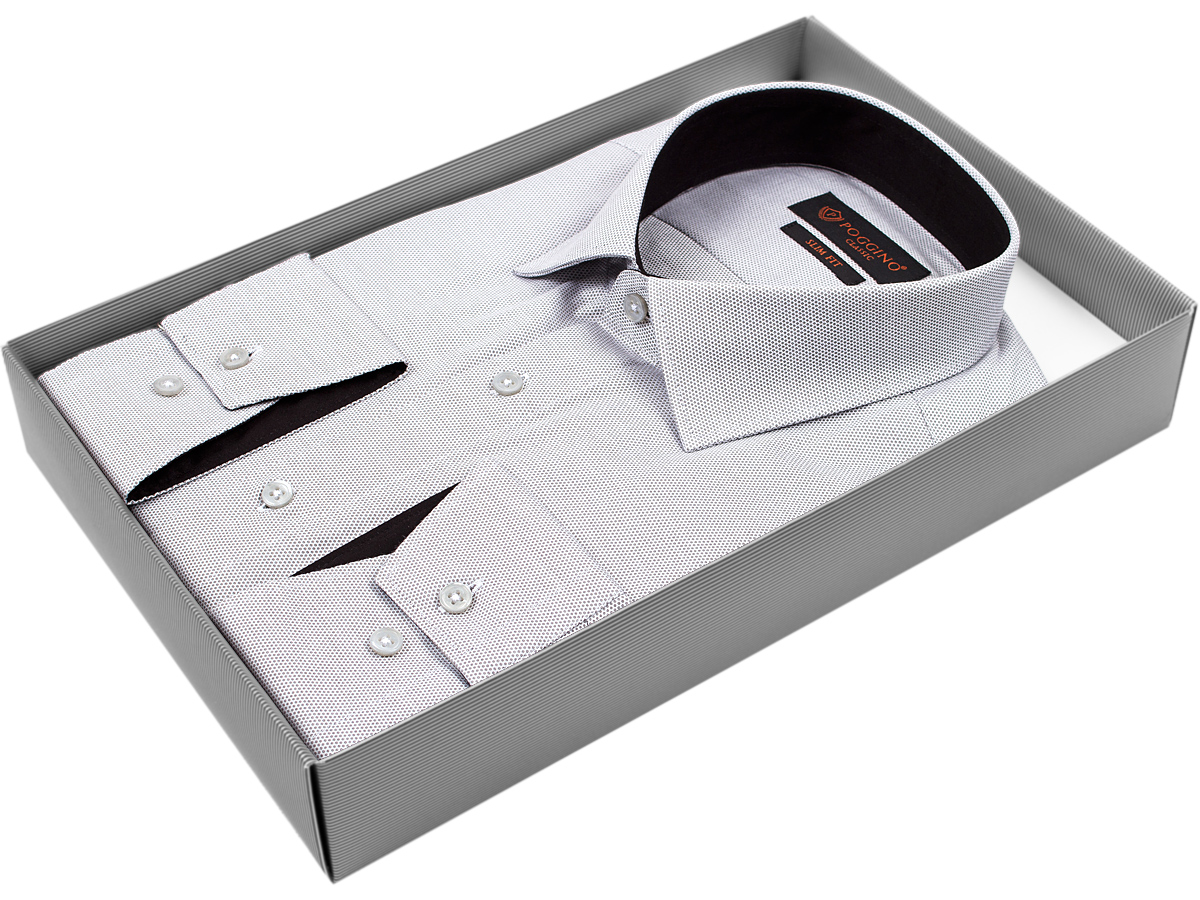 Серая приталенная мужская рубашка Poggino 7000-64 купить в Москве недорого