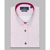 Белая приталенная рубашка в бордовый горошек с коротким рукавом-3