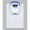 Голубая приталенная рубашка в ромбах с коротким рукавом-4