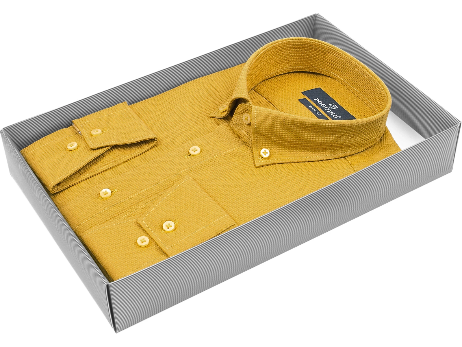 Мужская рубашка Poggino приталенный цвет горчичный однотонный купить в Москве недорого