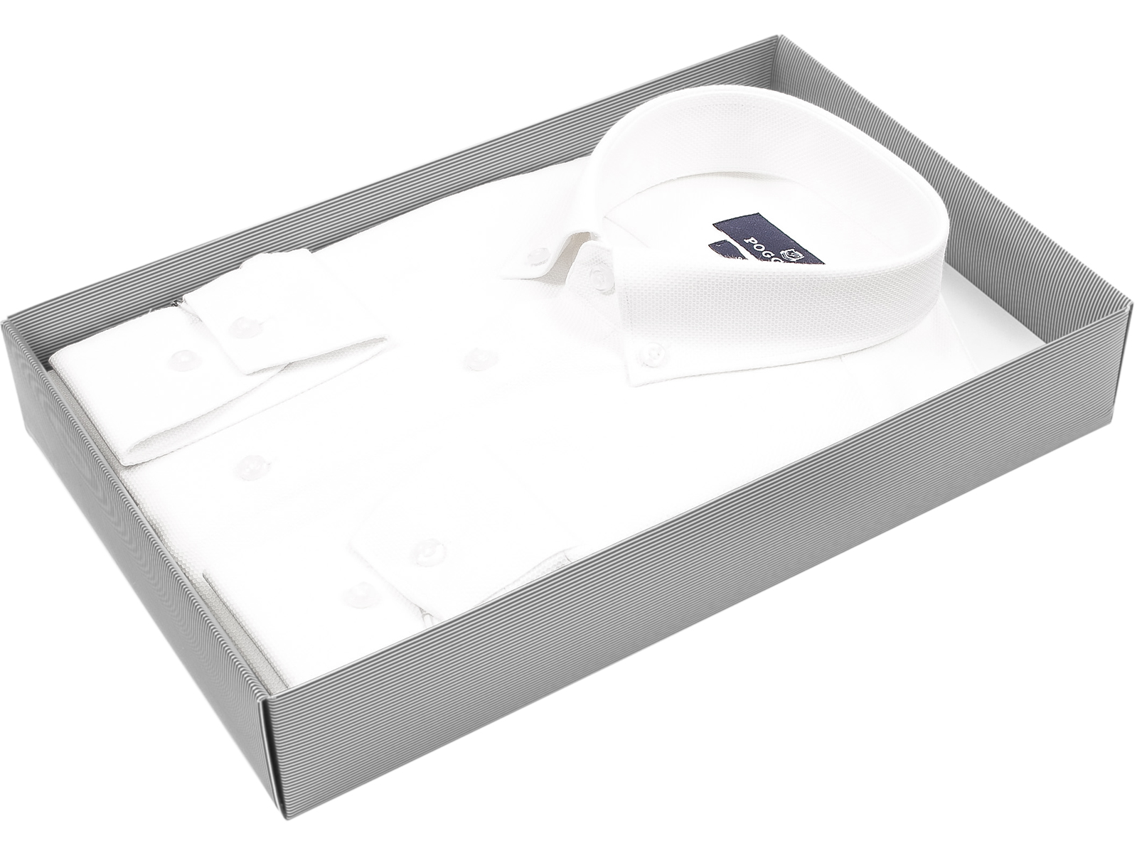 Белая приталенная мужская рубашка Poggino 6001-161 с длинными рукавами и воротником баттен-даун купить в Москве недорого