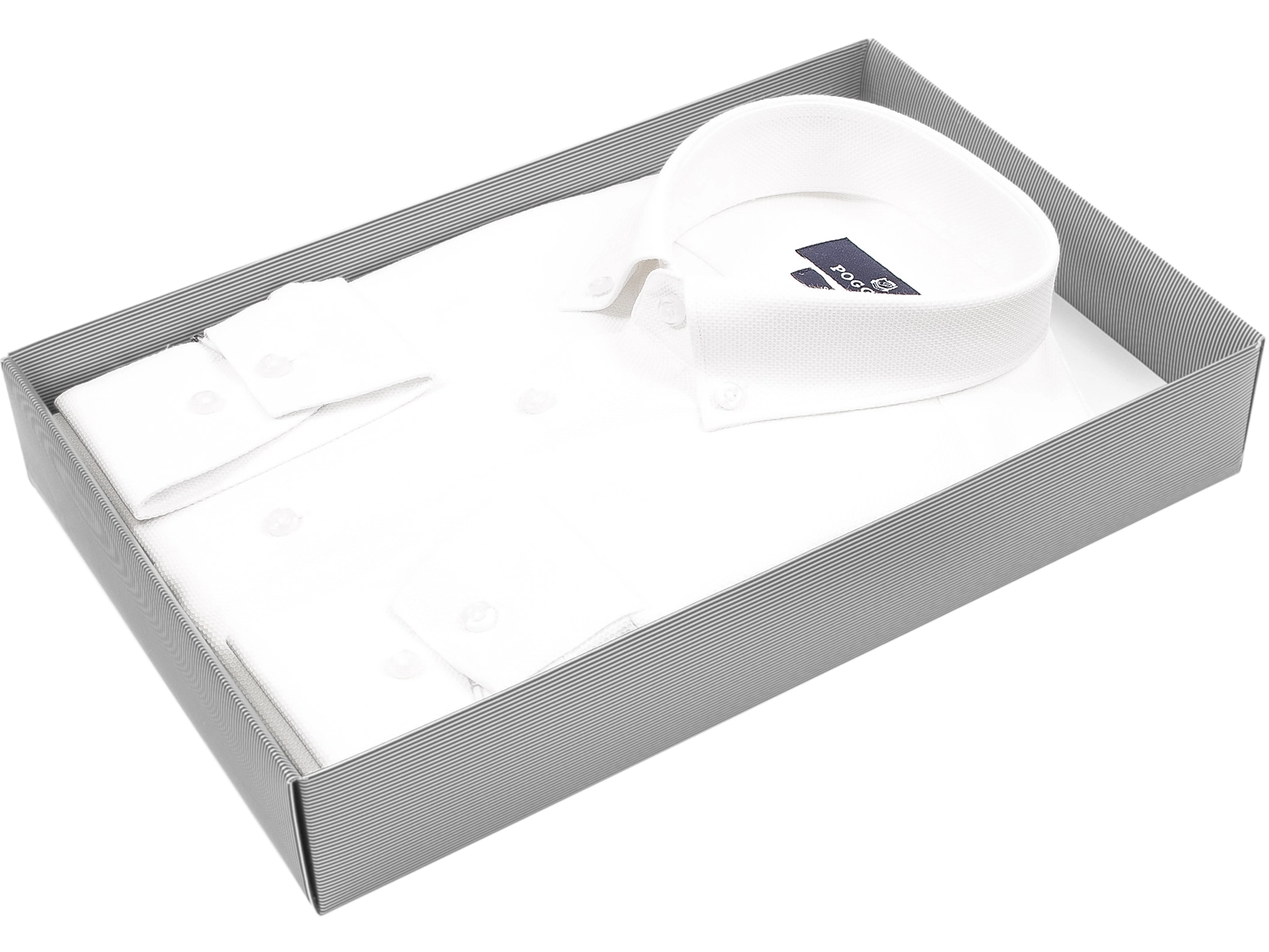Стильная белая мужская рубашка Poggino 6001-161 рукав длинный силуэт приталенный стиль casual цвет белый однотонный 100% хлопок