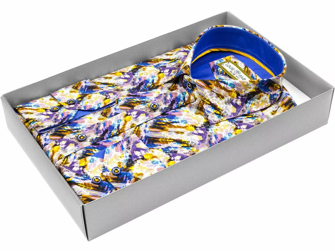Мужская рубашка Louis Fabel приталенный цвет мультиколор в абстракции купить в Москве недорого