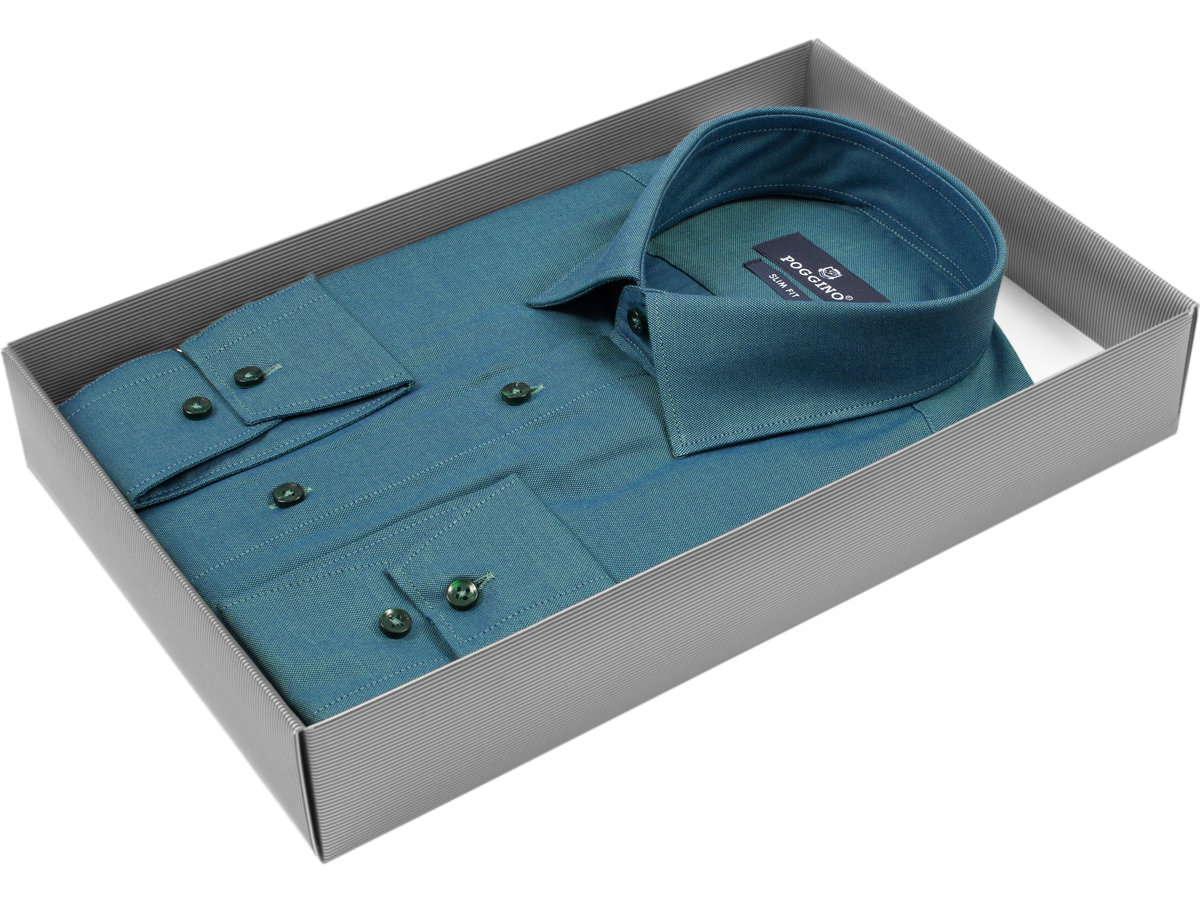 Аспидно-серая приталенная мужская рубашка Poggino 5008-43 хамелеон с длинными рукавами купить в Москве недорого