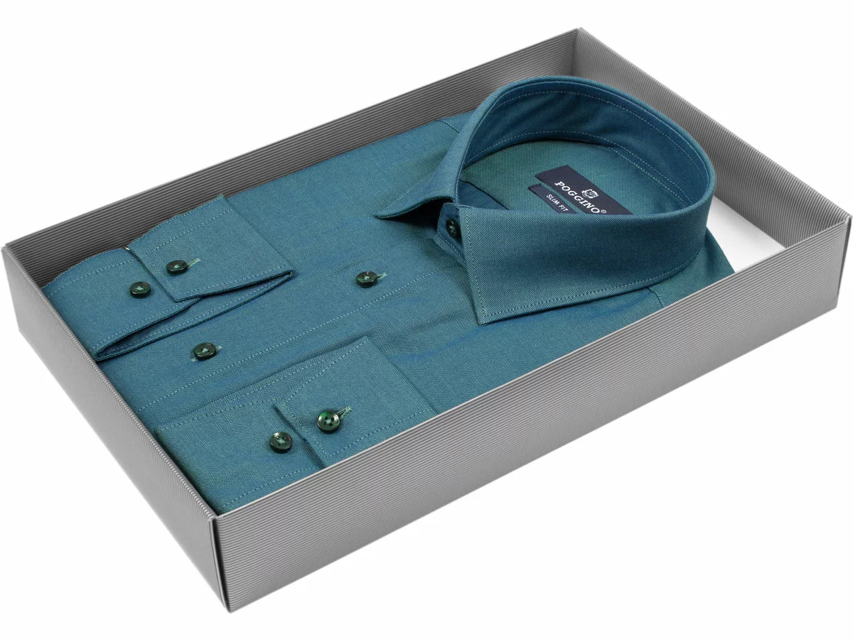 Аспидно-серая приталенная мужская рубашка Poggino 5008-43 хамелеон с длинными рукавами купить в Москве недорого