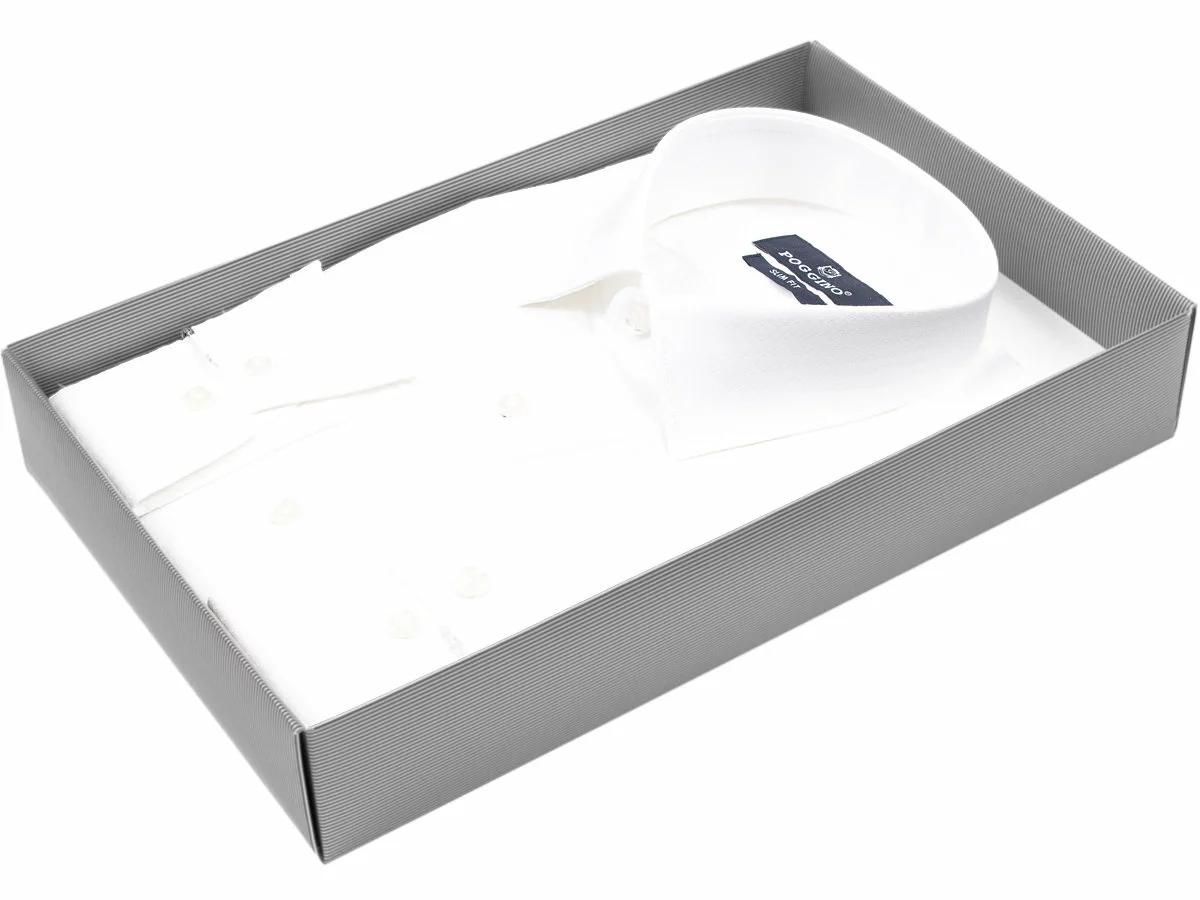 Белая приталенная мужская рубашка Poggino 5008-51 с длинными рукавами купить в Москве недорого