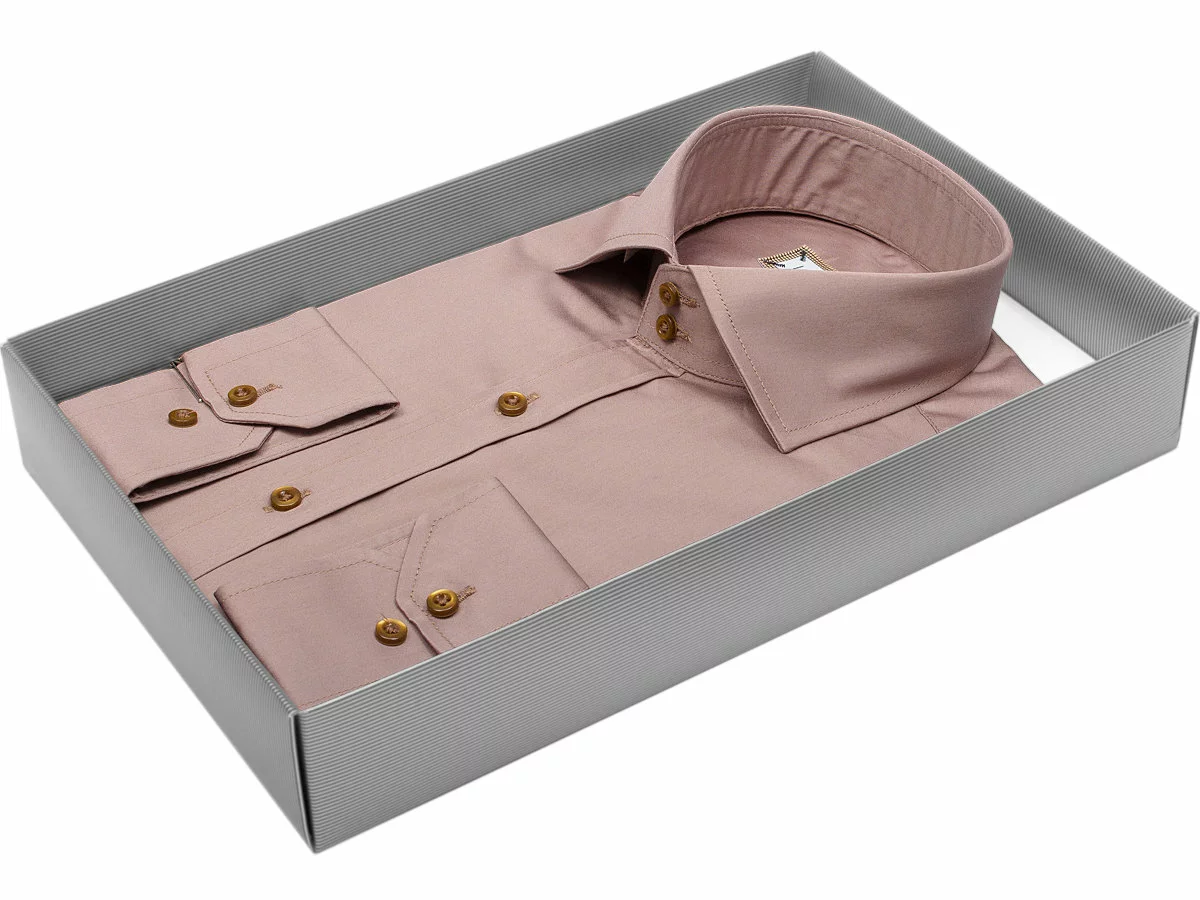 Мужская рубашка Louis Fabel приталенный цвет коричневый однотонный купить в Москве недорого