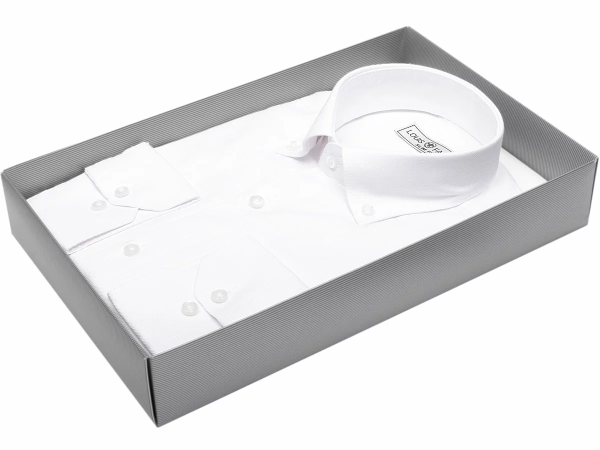 Мужская рубашка Louis Fabel приталенный цвет белый однотонный купить в Москве недорого