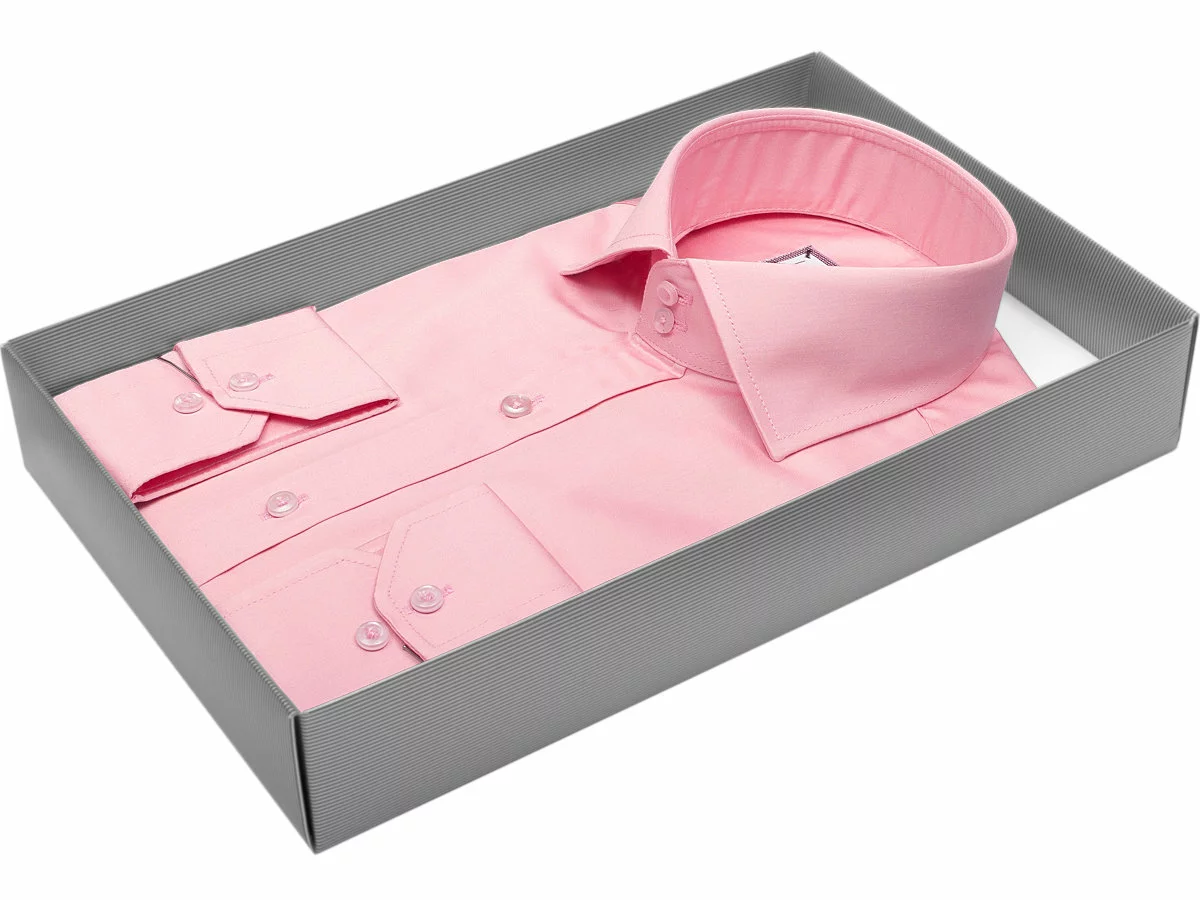 Мужская рубашка Louis Fabel приталенный цвет розовый однотонный купить в Москве недорого