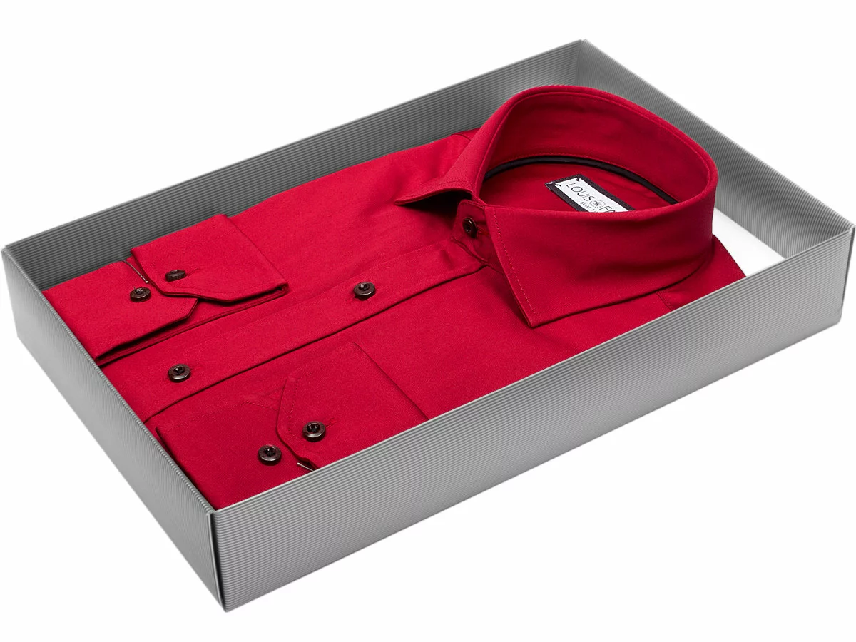 Мужская рубашка Louis Fabel приталенный цвет красный однотонный купить в Москве недорого