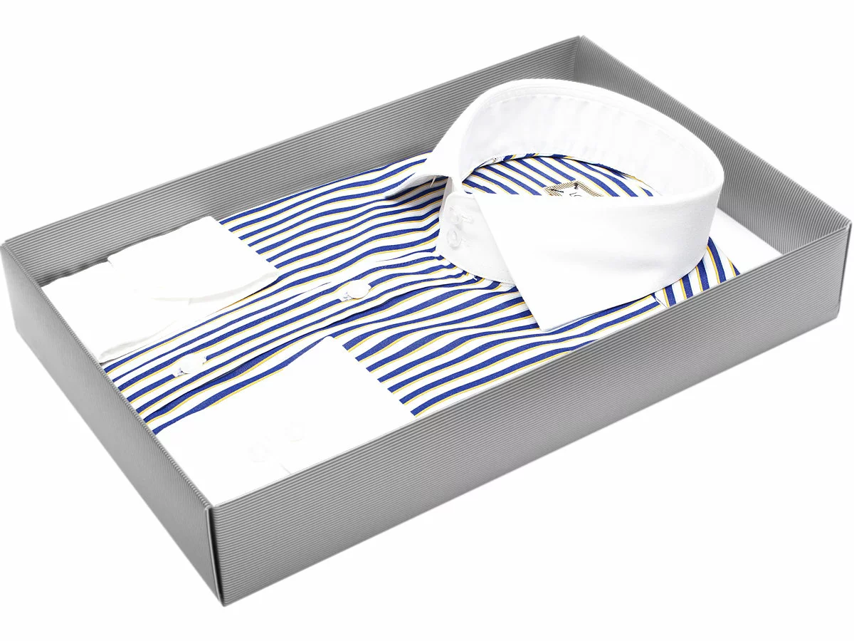 Мужская рубашка Louis Fabel приталенный цвет синий в полоску купить в Москве недорого