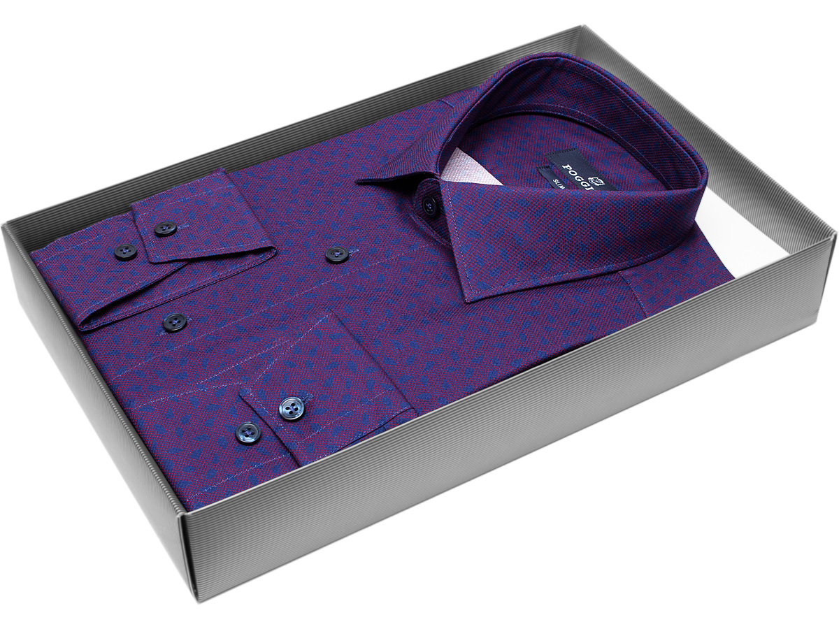 Мужская рубашка Poggino приталенный цвет пурпурно-фиолетовый с рисунком купить в Москве недорого