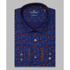 Темно-синяя приталенная рубашка в цветочек с длинными рукавами-3