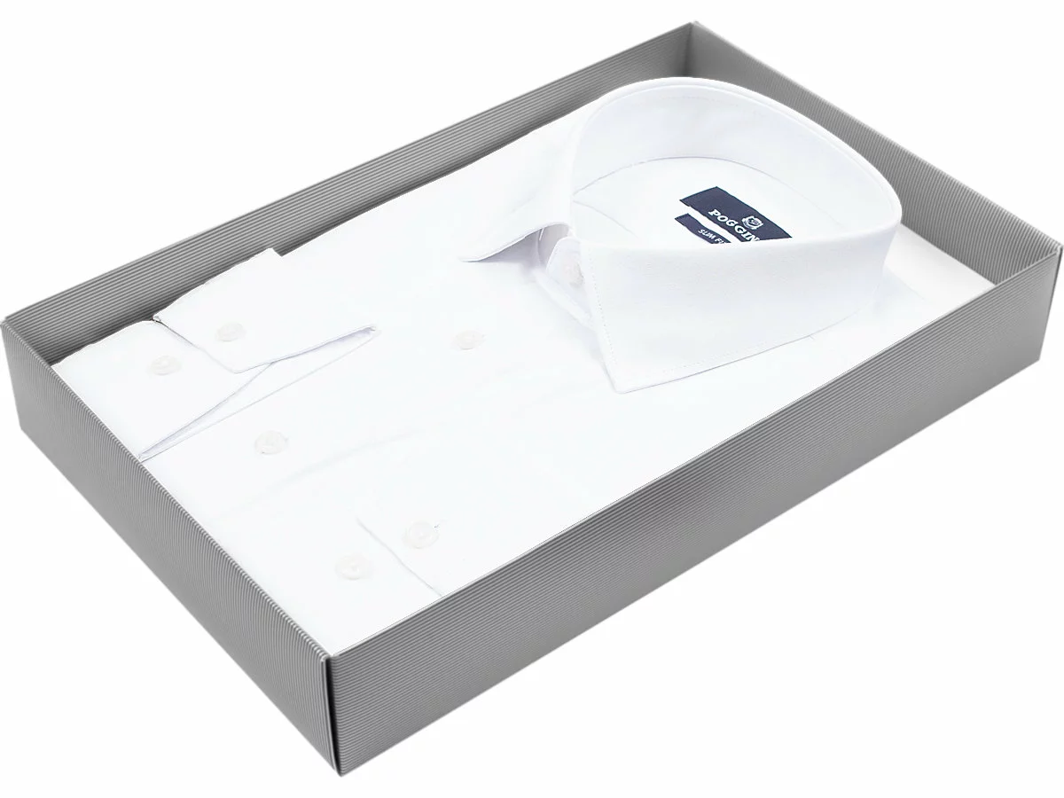 Белая приталенная мужская рубашка Poggino 5009-07 с длинными рукавами