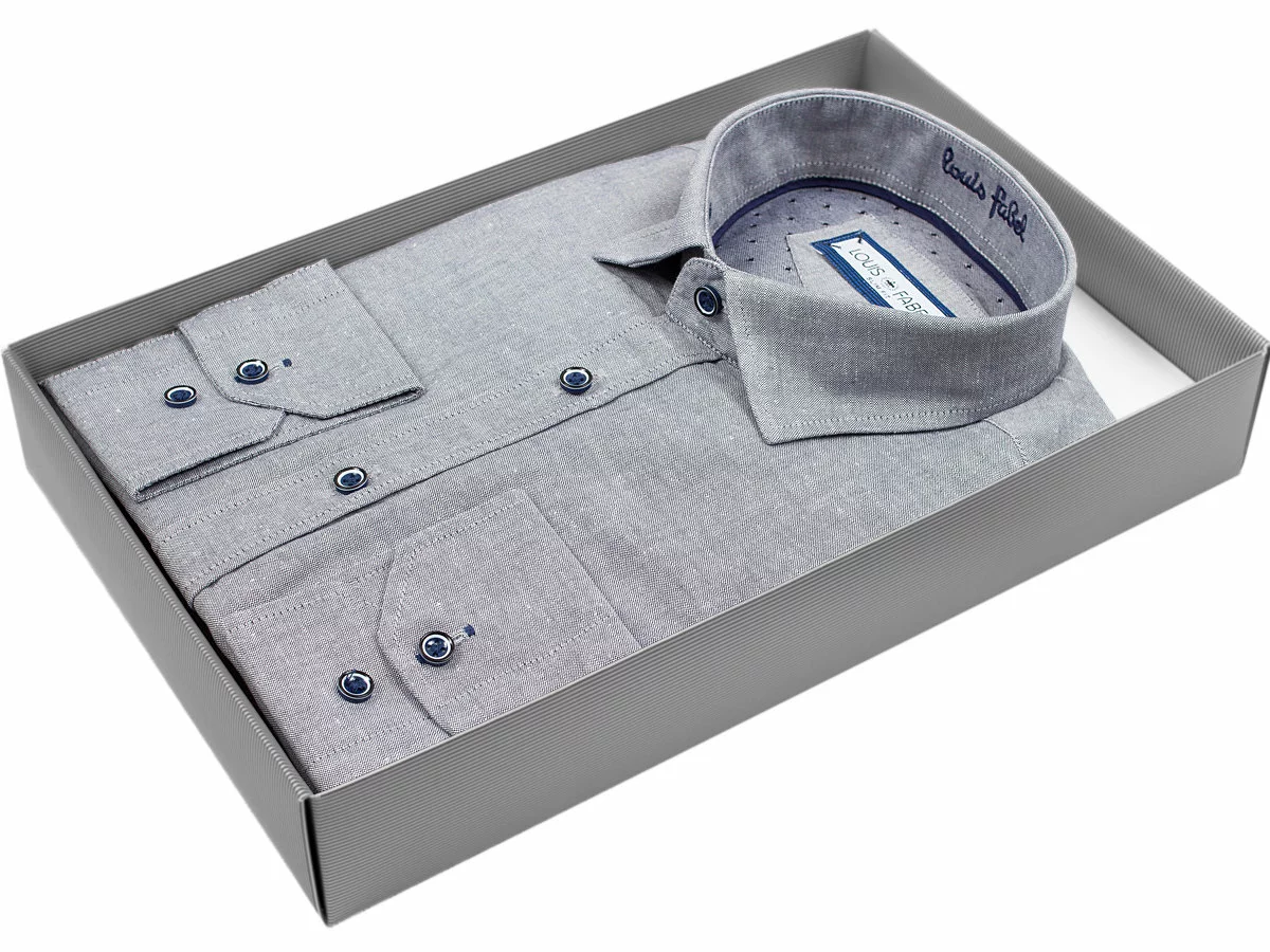 Мужская рубашка Louis Fabel приталенный цвет серый однотонный купить в Москве недорого