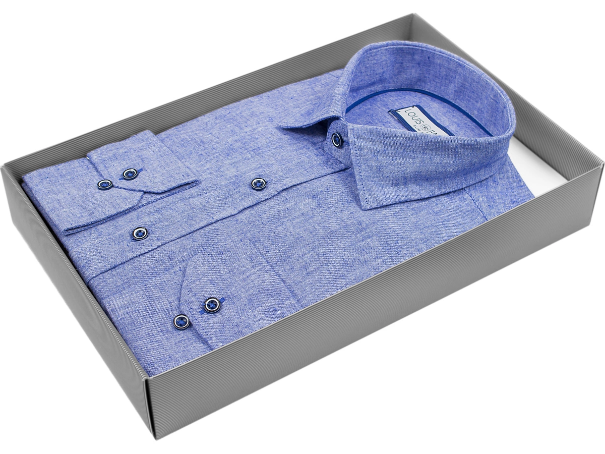Мужская рубашка Louis Fabel приталенный цвет синий меланж купить в Москве недорого