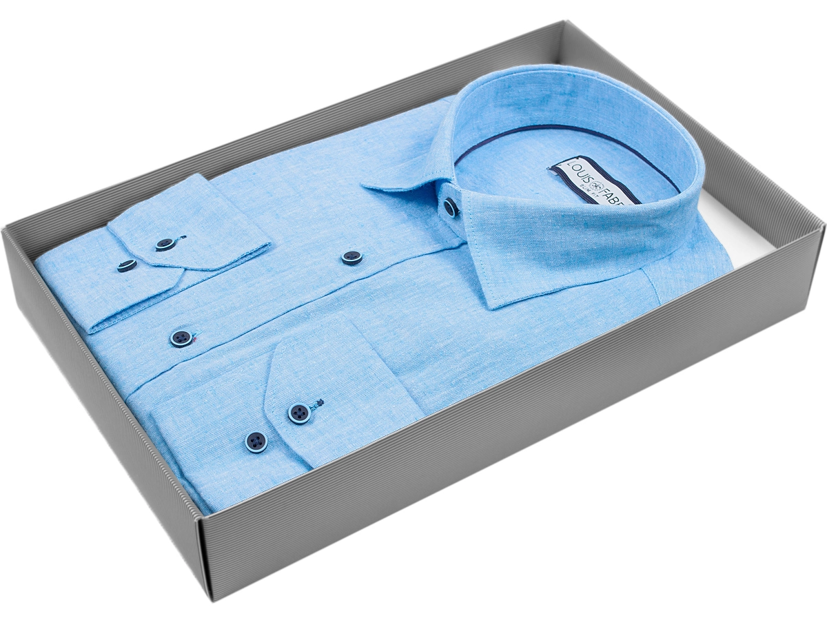 Голубая приталенная мужская рубашка Louis Fabel 7729-70 с длинными рукавами купить в Москве недорого