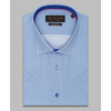 Синяя приталенная рубашка в горошек с коротким рукавом-3