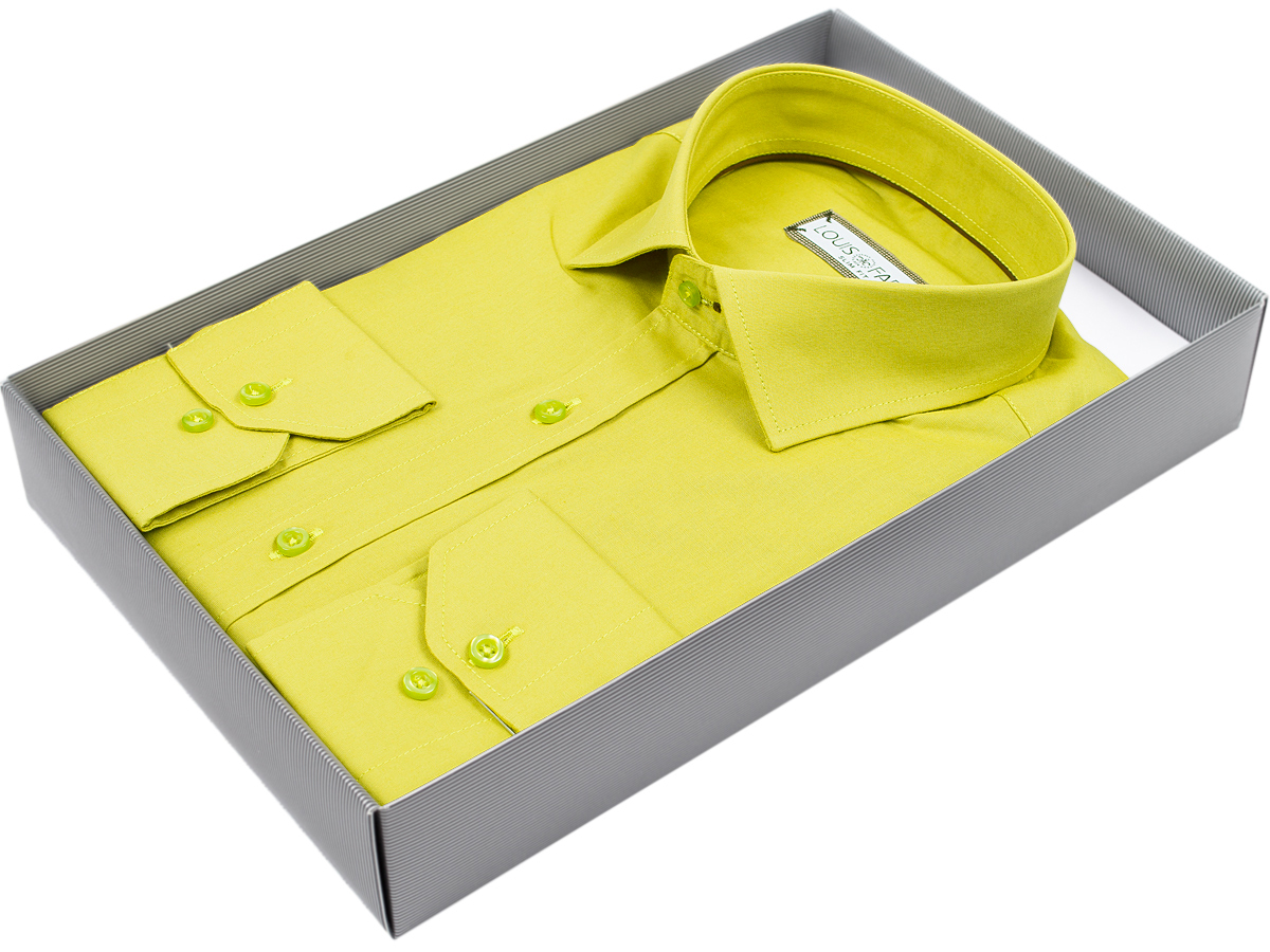 Желто-зеленая приталенная мужская рубашка Louis Fabel 5244-10 с длинными рукавами купить в Москве недорого