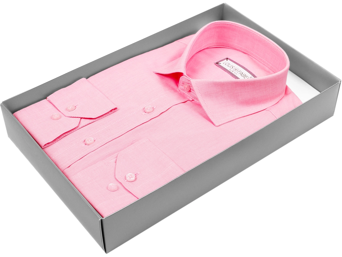 Розовая приталенная рубашка с длинными рукавами