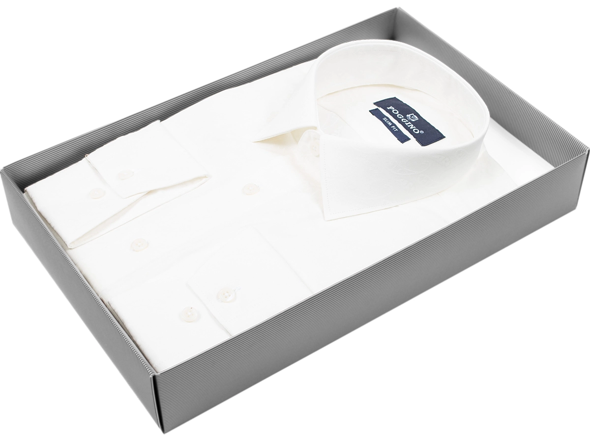Кремовая приталенная рубашка Poggino 5008-79 в огурцах с длинными рукавами купить в Москве недорого